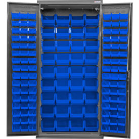 Global Industrial E-Locking Configurable Cabinet Powered 36"W x 24"D x 78"H 132 Blue Bins 