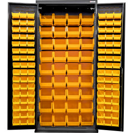 Global Industrial E-Locking Configurable Charging Cabinet 36"Wx24"Dx78"H Black 132 Yellow Bins 