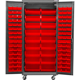 Global Industrial E-Locking Configurable Mobile Cabinet Powered 36"Wx24"Dx85"H 114 Red Bins 