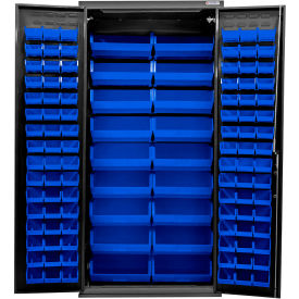 Global Industrial E-Locking Configurable Charging Cabinet 36"W x 24"D x 78"H Black 114 Blue Bins 