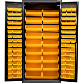 Global Industrial E-Locking Configurable Charging Cabinet 36"Wx24"Dx78"H Black 114 Yellow Bins 