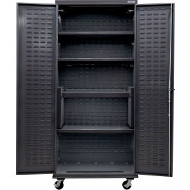 Global Industrial E-Locking Configurable Mobile Charging Cabinet 36Wx24Dx85H Black 4 Shelf 