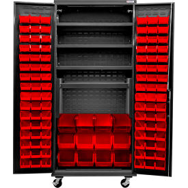 Global Industrial E-Lock Configurable Mobile Charging Cabinet 36x24x85 Black 4 Shelf108 RD Bins 