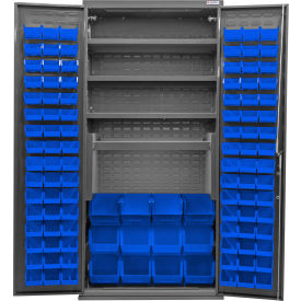 Global Industrial E-Locking Configurable Cabinet Powered 36x24x78 4 Shelves 108 Blue Bins 