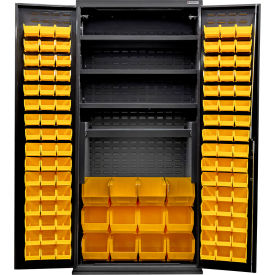 Global Industrial E-Lock Configurable Charging Cabinet 36Wx24Dx78H Black 4 Shelf 108 YLW Bins 