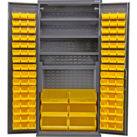 Global Industrial E-Locking Configurable Cabinet Powered 36"x24"x78" 4 Shelves 102 Yellow Bins 