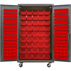 Global Industrial E-Locking Configurable Mobile Cabinet Powered 48"Wx24"Dx85"H 168 Red Bins 