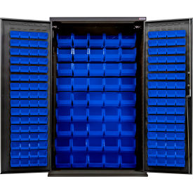 Global Industrial E-Locking Configurable Charging Cabinet 48"W x 24"D x 78"H Black 168 Blue Bins 