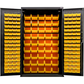 Global Industrial E-Locking Configurable Charging Cabinet 48"x24"Dx78"H Black 168 Yellow Bins 