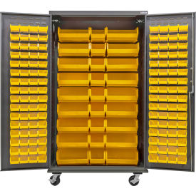 Global Industrial E-Locking Configurable Mobile Cabinet Powered 48"Wx24"Dx85"H 150 Yellow Bins 