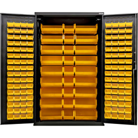 Global Industrial E-Locking Configurable Charging Cabinet 48"x24"Dx78"H Black 150 Yellow Bins 