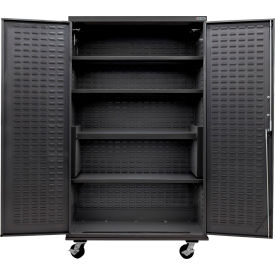 Global Industrial E-Locking Configurable Mobile Charging Cabinet 48Wx24Dx85H Black 4 Shelf 