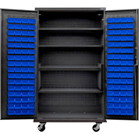 Global Industrial E-Lock Configurable Mobile Charging Cabinet 48x24x85 Black 120 BL Bins4 Shelf 