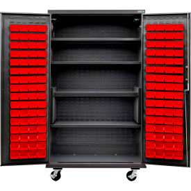 Global Industrial E-Lock Configurable Mobile Charging Cabinet 48x24x85 Black 4 Shelf120 RD Bins 