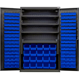 Global Industrial E-Locking Configurable Charging Cabinet 48x24x78 Black 4 Shelf 144 Blue Bins 