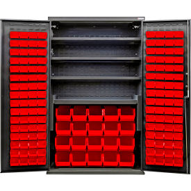 Global Industrial E-Lock Configurable Charging Cabinet 48Wx24Dx78H Black 4 Shelf 144 RD Bins 