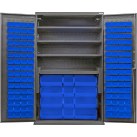Global Industrial E-Locking Configurable Cabinet Powered 48"x24"x78" 4 Shelves 144 Blue Bins 