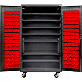 Global Industrial E-Lock Configurable Mobile Charging Cabinet 48x24x85 Black 7 Shelf120 RD Bins 