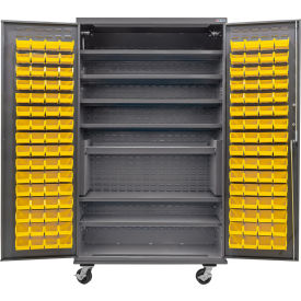 Global Industrial E-Locking Configurable Mobile Cabinet Powered 48x24x85 7 Shelves 120 YLW Bins 