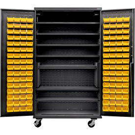 Global Industrial E-Lock Configurable Mobile Charging Cabinet 48x24x85 Black7 Shelf120 YLW Bins 
