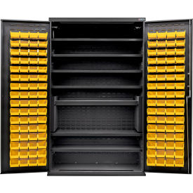 Global Industrial E-Lock Configurable Charging Cabinet 48Wx24Dx78H Black 7 Shelf 120 YLW Bins 