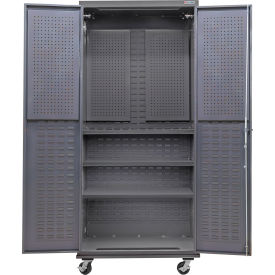Global Industrial E-Lock Configurable Mobile Pegboard Cabinet 36Wx24Dx85H Gray 3 Shelf 