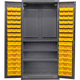 Global Industrial E-Lock Configurable Pegboard Cabinet36Wx24Dx78HGray3 Shelf96 Yellow Bins 