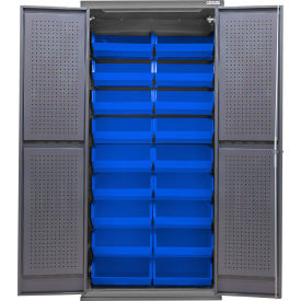 Global Industrial E-Lock Configurable Pegboard Cabinet 36"W x 24"D x 78"H Gray 18 Blue Bins 