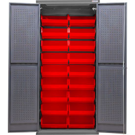 Global Industrial E-Lock Configurable Pegboard Cabinet 36"W x 24"D x 78"H Gray 18 Red Bins 