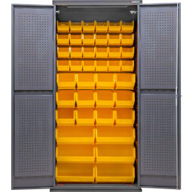 Global Industrial E-Lock Configurable Pegboard Cabinet 36"W x 24"D x 78"H Gray 42 Yellow Bins 