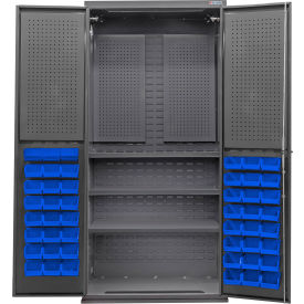 Global Industrial E-Lock Configurable Pegboard Cabinet36Wx24Dx78HGray3 Shelf48 Blue Bins 