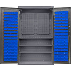 Global Industrial E-Lock Configurable Pegboard Cabinet48Wx24Dx78HGray3 Shelf120 Blue Bins 