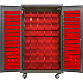 E-Locking Configurable Mobile Pegboard Cabinet, 48"Wx24"Dx85"H, 48 Red Bins view 2
