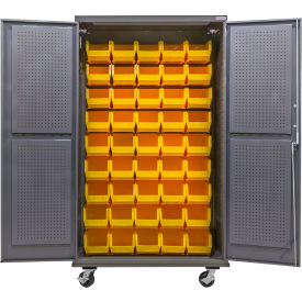 Global Industrial E-Lock Configurable Mobile Pegboard Cabinet 48x24x85 Gray 48 Yellow Bins 