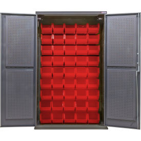 Global Industrial E-Lock Configurable Pegboard Cabinet 48"W x 24"D x 78"H Gray 48 Red Bins 