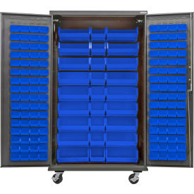 E-Locking Configurable Mobile Pegboard Cabinet, 48"Wx24"Dx85"H, 30 Blue Bins view 2