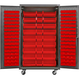 E-Locking Configurable Mobile Pegboard Cabinet, 48"Wx24"Dx85"H, 30 Red Bins view 2