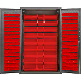 E-Locking Configurable Pegboard Cabinet, 48"W x 24"D x 78"H, 30 Red Bins view 2