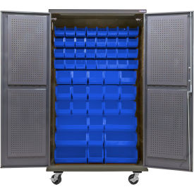 Global Industrial E-Lock Configurable Mobile Pegboard Cabinet48W x 24D x 85HGray66 Blue Bins 