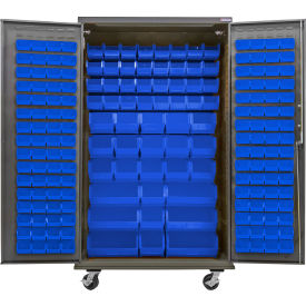 E-Locking Configurable Mobile Pegboard Cabinet, 48"W x 24"D x 85"H, 66 Blue Bins view 2