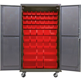 Global Industrial E-Lock Configurable Mobile Pegboard Cabinet48W x 24D x 85HGray66 Red Bins 