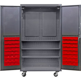 Global Industrial E-Lock Configurable Mobile Pegboard Cabinet48x24x85Gray3 Shelf72 Red Bins 