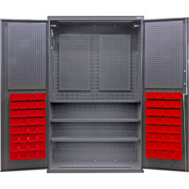 Global Industrial E-Lock Configurable Pegboard Cabinet48Wx24Dx78HGray3 Shelf72 Red Bins 