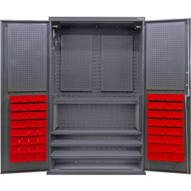 Global Industrial E-Lock Configurable Pegboard Cabinet48Wx24Dx78HGray4 Shelf72 Red Bins 