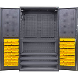 Global Industrial E-Lock Configurable Pegboard Cabinet48Wx24Dx78HGray4 Shelf72 Yellow Bins 