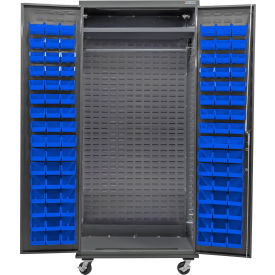 Global Industrial E-Lock Configurable Wardrobe Cabinet  36"W x 24"D x 85"H Gray 96 Blue Bins 