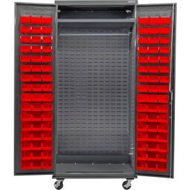 Global Industrial E-Lock Configurable Wardrobe Cabinet  36"W x 24"D x 85"H Gray 96 Red Bins 
