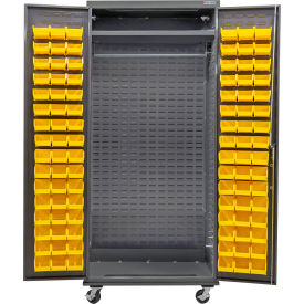 Global Industrial E-Lock Configurable Wardrobe Cabinet  36"W x 24"D x 85"H Gray 96 Yellow Bins 