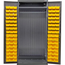 Global Industrial E-Lock Configurable Wardrobe Cabinet 36"Wx24"Dx78"H Gray 96 Yellow Bins 