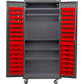 Global Industrial E-Lock Configurable Wardrobe Cabinet 36"36x24x85Gray4 Shelf96 Red Bins 